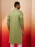 Vastramay Men Mint Green Cotton Monalisa Embroidered Kurta