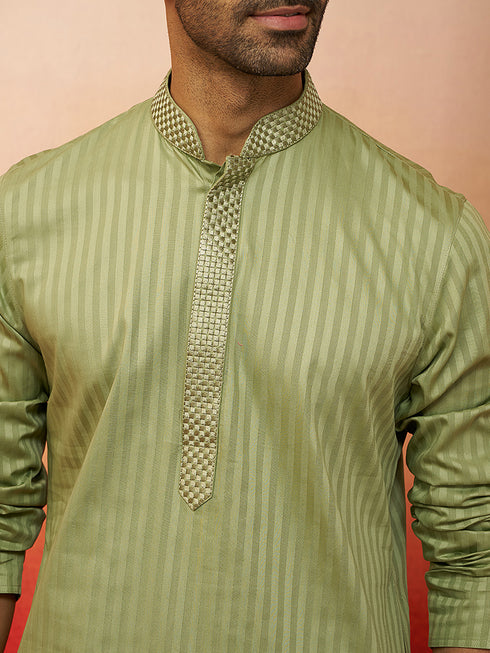 Men's Mint Green Thread Embroidered Kurta with Pyjama