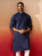 Vastramay Men Navy Blue Cotton Monalisa Embroidered Kurta