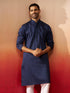 Vastramay Men Navy Blue Cotton Monalisa Embroidered Kurta