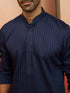 Men's Navy Blue Thread Embroidered Kurta with Pyjama