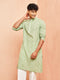 Men's Green Geometric Booti Jacquard Kurta