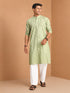 Men's Green Jacquard, Woven, Geometric Knee Length Kurta Pant Set with Wide Leg Pant