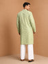 Men's Green Jacquard, Woven, Geometric Knee Length Kurta Pant Set with Wide Leg Pant