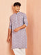 Men's Grey Geometric Booti Jacquard Kurta