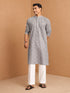 Men's Grey Jacquard, Woven, Geometric Knee Length Kurta Pant Set with Wide Leg Pant
