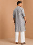 Men's Grey Jacquard, Woven, Geometric Knee Length Kurta Pant Set with Wide Leg Pant