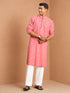 Men's Pink Jacquard, Woven, Geometric Knee Length Kurta Pant Set with Wide Leg Pant