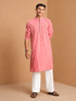 Men's Pink Jacquard, Woven, Geometric Knee Length Kurta Pant Set with Wide Leg Pant