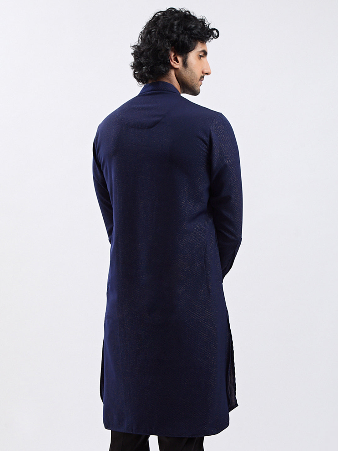 Men's Navy Blue Cotton Blend Kurta For Men.