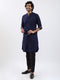 Men Navy Blue Jacquard Kurta with Black Satin Pyjama