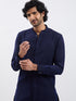 Men Navy Blue Jacquard Kurta with Black Satin Pyjama