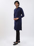 Men Navy Blue Jacquard Kurta with Black Satin Pyjama