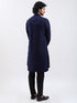 Men Navy Blue Jacquard Kurta with Black Satin Pyjama