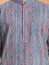 Men Blue Ethnic Motif & Kantha Print Cotton Kurta with Navy Blue Pant Set