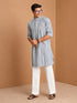 Men's White Printed Knee Length Kurta Pant Set with Wide Leg Pant