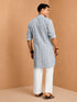 Men's White Printed Knee Length Kurta Pant Set with Wide Leg Pant