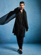 Men's Black Georgette Kurta, Pyjama & Dupatta Set