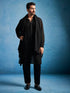 Men's Black Georgette Kurta, Pyjama & Dupatta Set