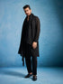 Men's Black Georgette Kurta, Pyjama & Dupatta Set