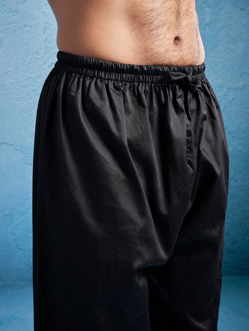 Men's Black Georgette Kurta, Pyjama & Dupatta Set