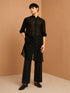 Men's Black Embroidered, Sequin Knee Length Kurta Pant Set with Wide Leg Pant