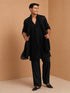 Men's Black Embroidered, Sequin Knee Length Kurta Pant Set with Wide Leg Pant