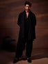 Men's Black Sequined Front Open Georgette Kurta With Patiala And Dupatta Set