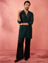 Men's Bottle Green Georgette Embroidered Kurta with Black Satin Palazzo Pant Set