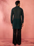 Men's Bottle Green Georgette Embroidered Kurta with Black Satin Palazzo Pant Set