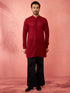 Men's Maroon Georgette Embroidered Kurta with Black Satin Palazzo Pant Set