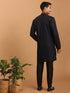 Men Black Jacquard Silk Blend Kurta with Black Viscose Pyjama Set