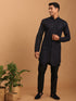 Men Black Jacquard Silk Blend Kurta with Black Viscose Pyjama Set