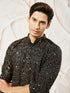 Men's Black Georgette Zari With Sequins Worked Kurta
