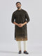 Men's Black And Cream Georgette Kurta Pyjama Set