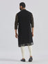 Men's Black And Cream Georgette Kurta Pyjama Set