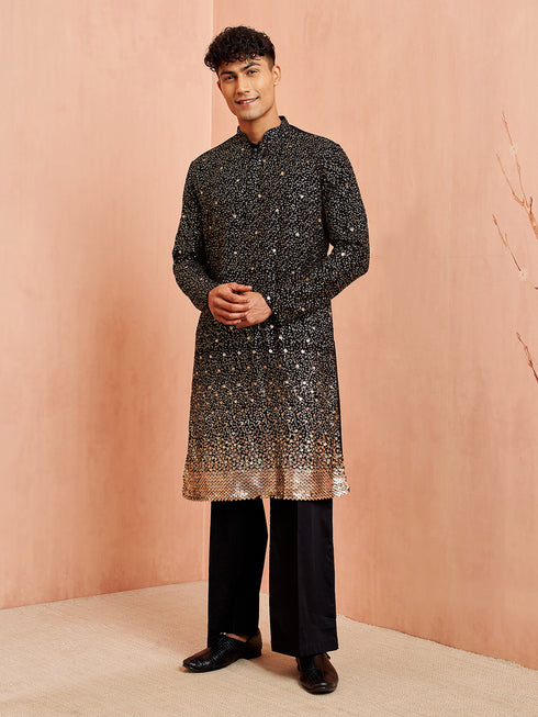 Men's Black Georgette Kurta & Pant Set