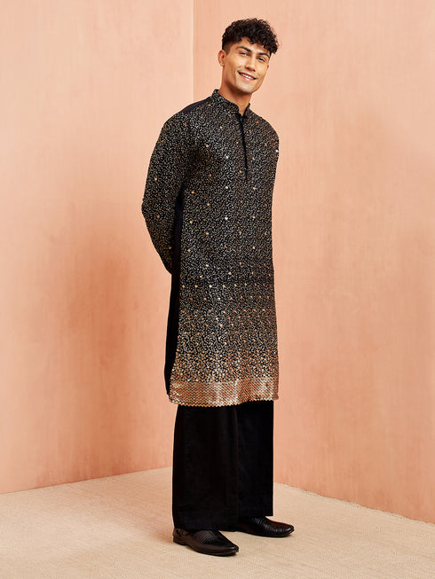 Men's Black Georgette Kurta & Pant Set