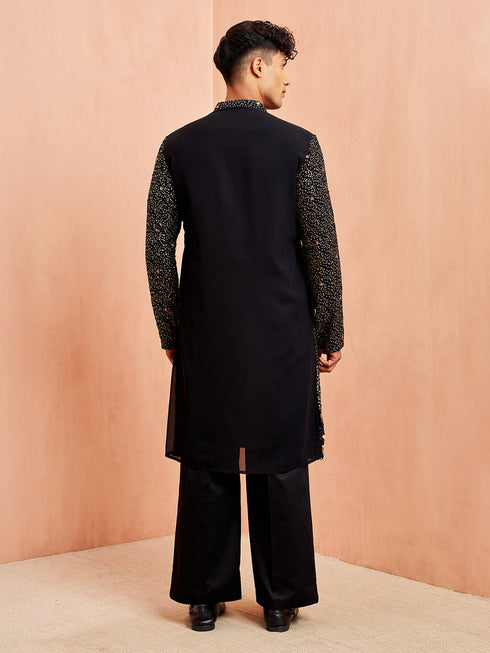 Men's Black Georgette Kurta & Pant Set