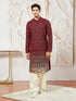 Men's Maroon Georgette Zari With Sequins Worked Kurta Patiala Set