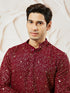 Men's Maroon Georgette Zari With Sequins Worked Kurta Patiala Set