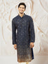 Men's Navy Blue Georgette Zari With Sequins Worked Kurta