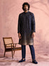 Men's Navy Blue Georgette Ombre Thigh Length Kurta Pant Set with Pant