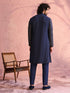 Men's Navy Blue Georgette Ombre Thigh Length Kurta Pant Set with Pant
