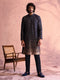 Men Navy Blue Georgette Sequined Kurta Pant Set