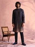 Men Navy Blue Georgette Sequined Kurta Pant Set