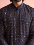 Men's Navy Blue Georgette Ombre Thigh Length Kurta Pant Set with Pant