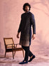 Men's Navy Blue Georgette Ombre Thigh Length Kurta Pant Set with Pant