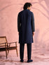 Men's Navy Blue Georgette Ombre Thigh Length Kurta Pant Set with Pant