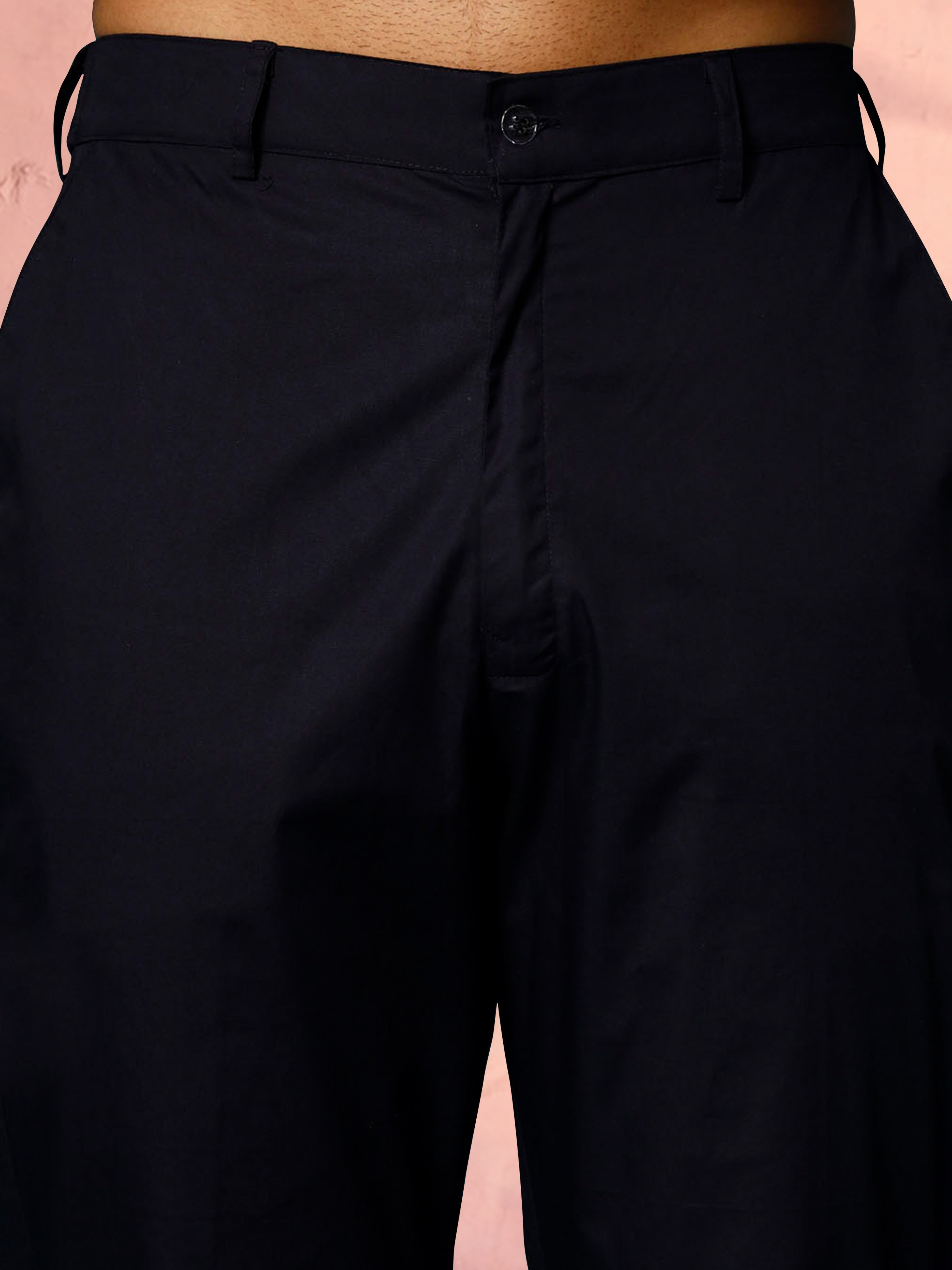 Men's Navy Blue Georgette Ombre Thigh Length Kurta Pant Set with Pant